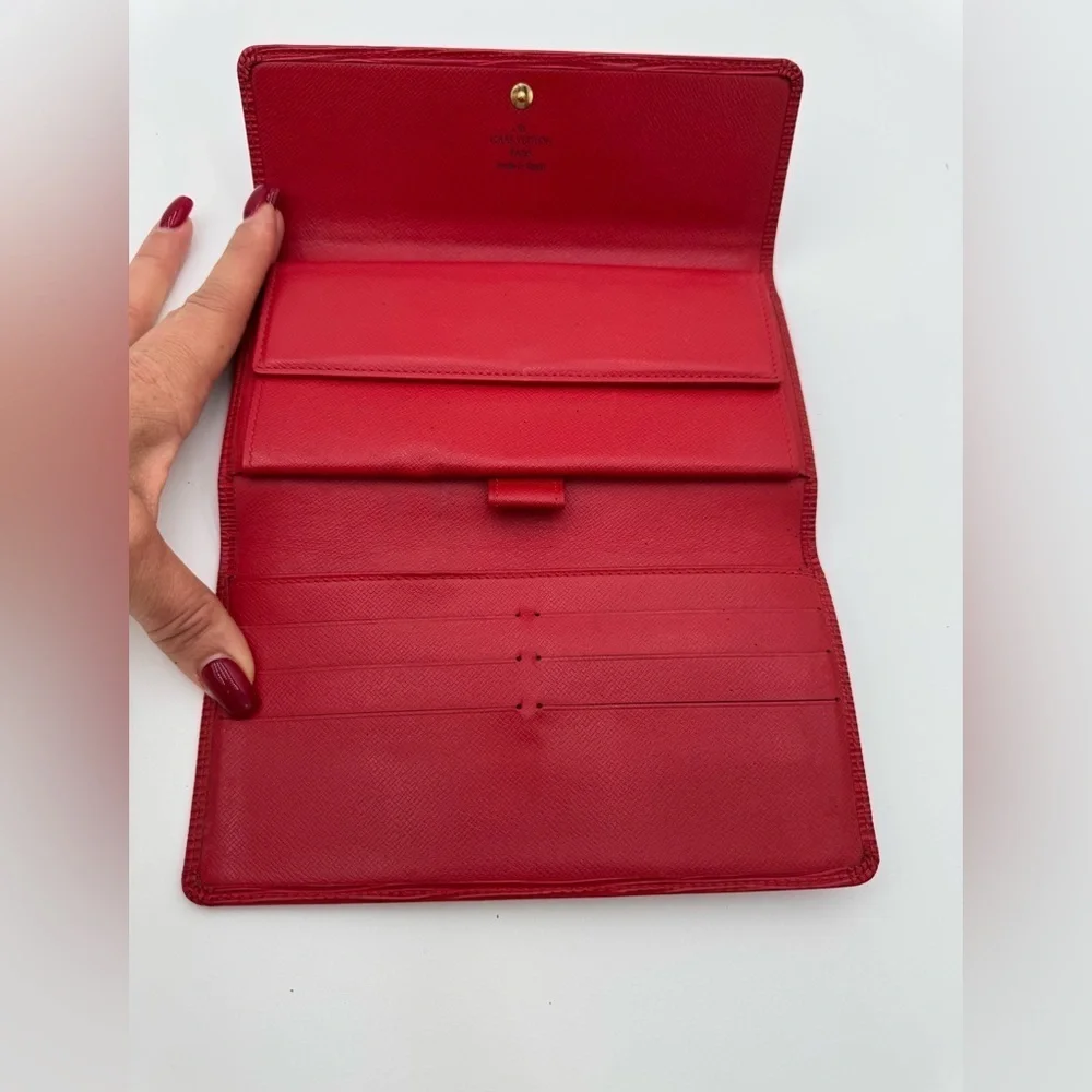 Authentic Louis Vuitton Red Epi Leather Porte Tresor International Wallet